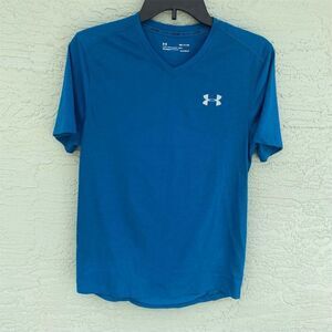 Under Armour Men's HeatGear V-Neck Shirt Blue Size S Fitted Short Sleeve
